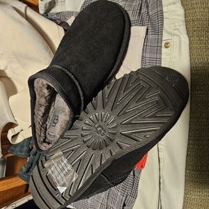 UGG Black Suede Slippers with Cozy Fleece Lining